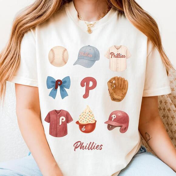 Other - Phillies Women_S Girls T Shirt, Watercolor Baseball Graphic Tee